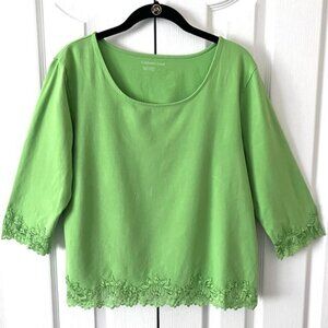 Coldwater Creek Scoop Neck 3/4 Sleeve Lace Trim Top (L) Excellent Condition